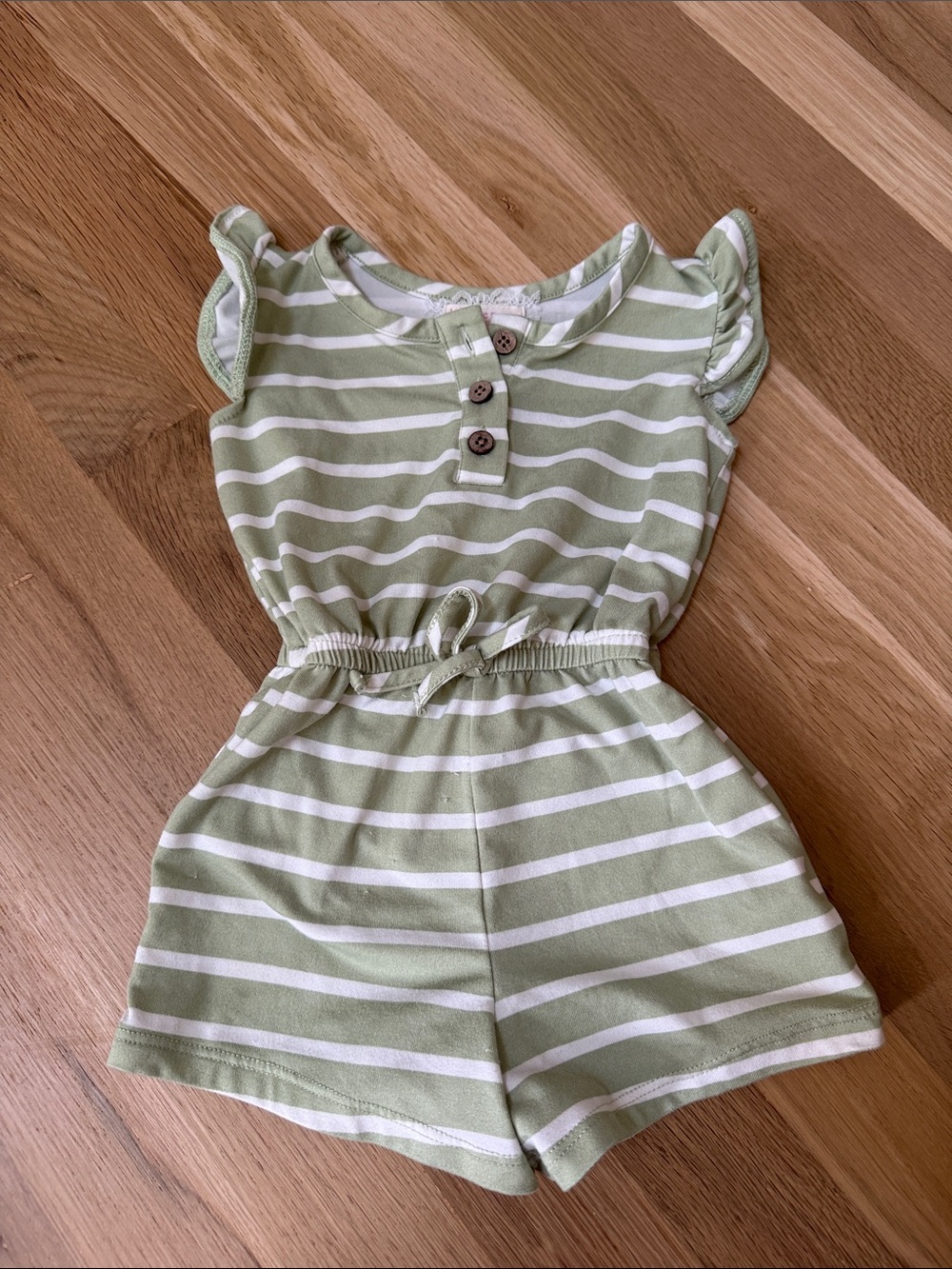 btween Green & White Striped Cotton Romper